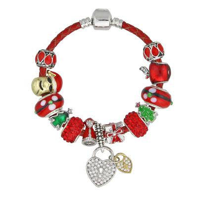 China KEORMA Cute Birthday Gift Love Heart Lock Charm Bracelet for Women DIY Red Crystal Beads Fit Bracelets & Bangles Leather Jewelry for sale