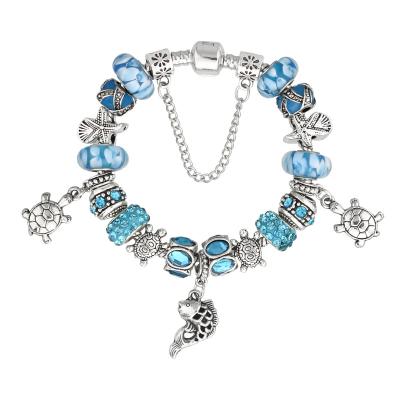 China KEORMA Cute Ocean Style Starfish Charm Bracelet For Women Blue Murano Glass Bead Sea Fish&Turtles DIY Bracelets & Bangles Jewelry for sale