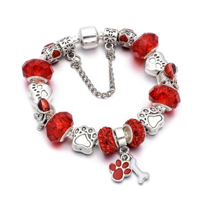 China Lovely Cute Vintage Dog Paw Charm Crystal Beads With Paw Bone Pendant KEORMA 2022 New Fit Fine Bracelet For Women Girls for sale