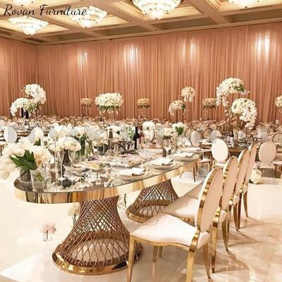 China Modern luxury newest style modern luxury gold stainless steel table din glass wedding table decor for wedding for sale