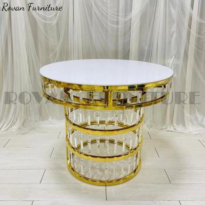 China Modern Wedding Decorations Gold Stainless Steel MDF Cake Topper Table New Style Stainless Steel With Crystals For Banquet Used for sale