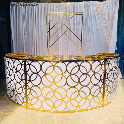 China Modern High Quality Luxury Round Bar Counter PVC Gold Stainless Steel Wedding Wedding Table For Wedding Used for sale