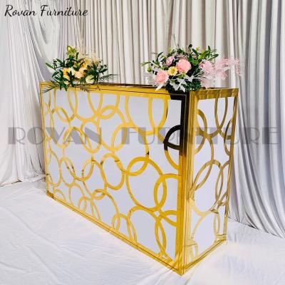 China Luxury reliable movable wedding convertible bar table high quality rectangle bar table stainless steel PVC bar counter gold color for sale