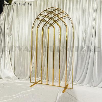 China Wedding Backdrop Wedding Stage Decoration Design Gold Stainless Steel Backdrop Rack Gold Mesh Screen Modern Wedding for sale