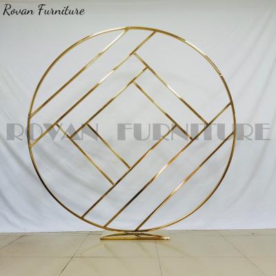 China New Modern Round Flower Wall Backdrop Stainless Steel Gold Wedding Decoration Backdrop for sale