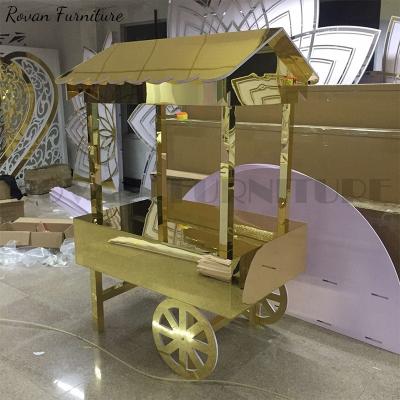 China Luxury Gold Birthday Parties Decoration Acrylic+pvc PVC Cotton Candy Trolley With Wheels For Wedding Used for sale