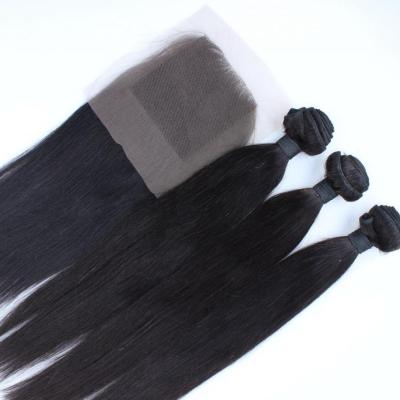 China 7A Top Quality Virgin Brazilian Human Hair Bundles With Cheap Free Parting Lace Closure for sale