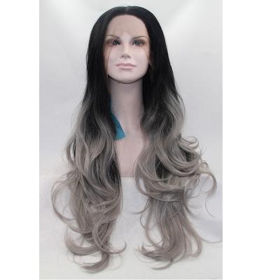 China Factory Price Ombre Gray Color Synthetic Lace Front Wigs Wave Style for sale