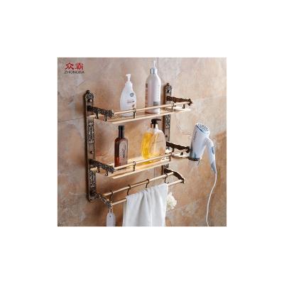 China New Design Professional Wall Mounted Towel Rack Space Aluminum Double Shelf Behind Doors/On Walls Towel Rack for sale