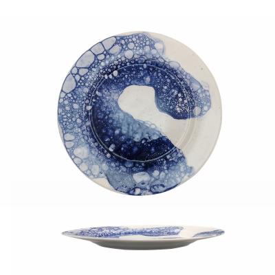 China New Disposable Hot Selling Dinnerware 8' 10' Inch Blue And White Dinner Serving Ceramic Dishes for sale