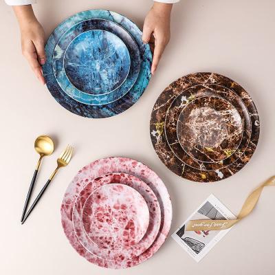 China New Arrival Marble Design Disposable Melamine Dishes Disposable Dinnerware Restaurant Ceramic Dishes Sets For Wedding for sale