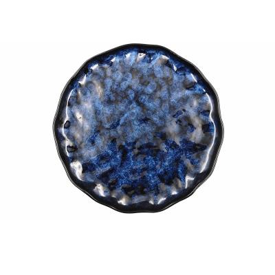 China Disposable All New Irregular Design Dinner Dishes Ceramic Deep Blue Glaze Dishes For Sale for sale