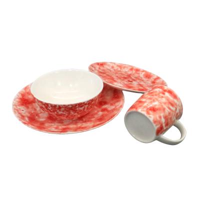 China Wholesale Disposable Luxury Red Bubbles Dinnerware Tableware Embossed Dishes Set For Dinner for sale