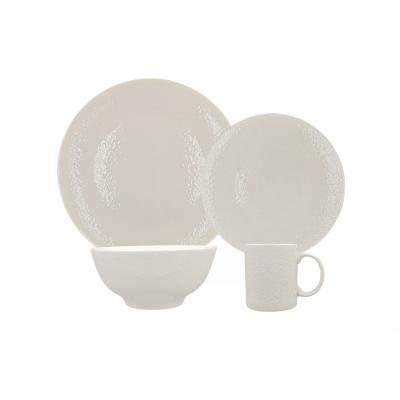 China Porcelain Luster Disposable Dinnerware Set Wholesale Embossed White Ceramic Dining Ware For Sale for sale