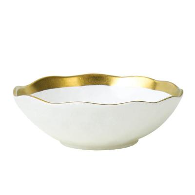 China Low MOQ Disposable Customized Ceramic Black And White Matte Color Gloss Salad Fruit Bowl With Gold Rim for sale