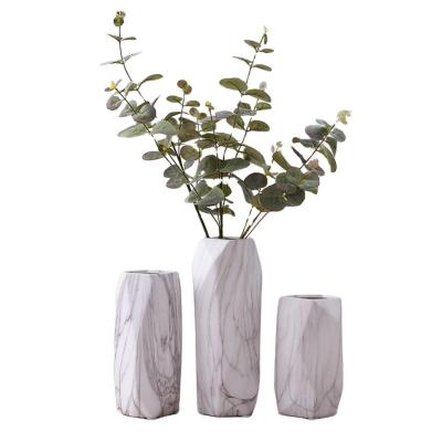 China Nordic White Modern Ceramic Vase Viable Style Marble Design Flower Vase For Home Decoration for sale