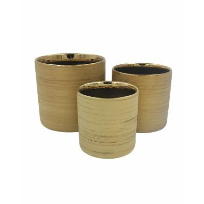 China Sustainable Hot Selling Cylinder Gold Ceramic Flower Pots For Plants for sale