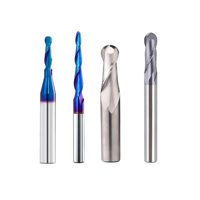 China Carbide 2 flutes taperdiamond coated hss cnc solid carbide ball nose end mill cutter for sale