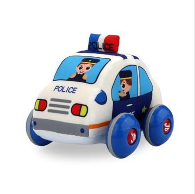 China Soft Plush Toy Car Set Cloth Pull Back Soft Police Car Taxi Toys Cute Baby Toys With Window Box for sale