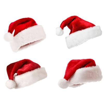 China Super Soft Classic Red +polyester Christmas Hat Customized Festival Party Hat Christmas Plush Santa Hat for sale