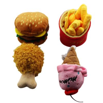 China Squeaky Stuffed Plush Dog Chips Milk Cup Food Shape Hamburger Pet Squeaky Toys for sale