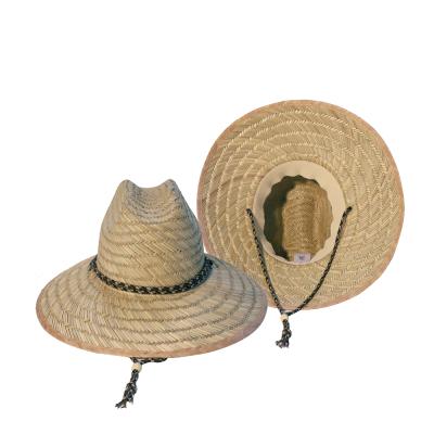 China 2021 new design cheap wholesale hot sale checked wide brim rush grass lifeguard bucket straw hat for sale