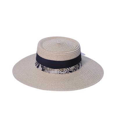 China High Quality Dobby Fashion Style Flat Brim Plain Dyed With Bowknot Paper Braid Straw Hat Straw Hats for sale