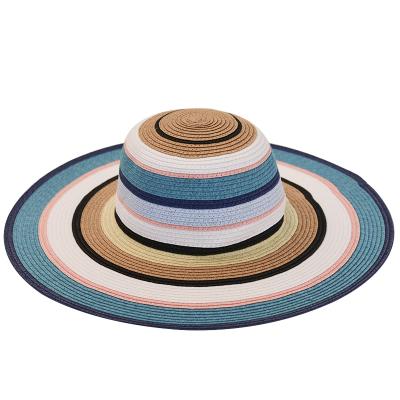 China Barred Customize Large Brim Multicolor Straw Beach Floppy Hat Oversized Floppy Straw Hat for sale