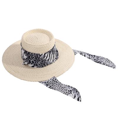 China High Quality Paper Straw Hat With Elegant Leopard Pattern Ribbon Ladies Plain Dyed Straw Hat Straw Hat for sale