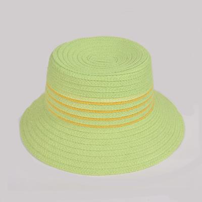 China New Design Fashion Ladies Striped Elegant Plain Dyed Plain Green Paper Braid Straw Bucket Hat High Quality for sale