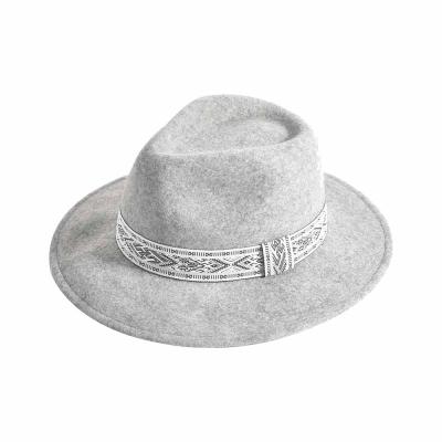 China Checked 2020 New Fashion Trendy Women Felt Fedora Hat Wide Brim Felt Panama Hat for sale