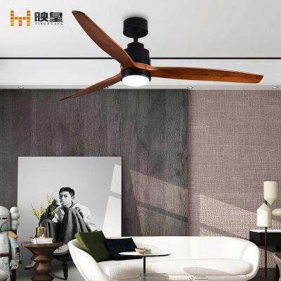 China Smart Control 60/52 inch Solid Wood Indoor Modern Decorative Ceiling Fan with LED Light for sale