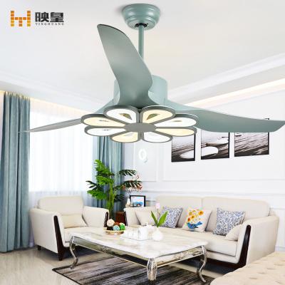 China Smart Control 52 Inch Macaron Plastic Blades Living Room Decorative Ceiling Fan With Flower Star LED Light for sale