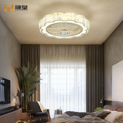 China Smart Control 50cm Diameter Crystal Modern Changeable Light LED Bedroom Ceiling Fan Light for sale