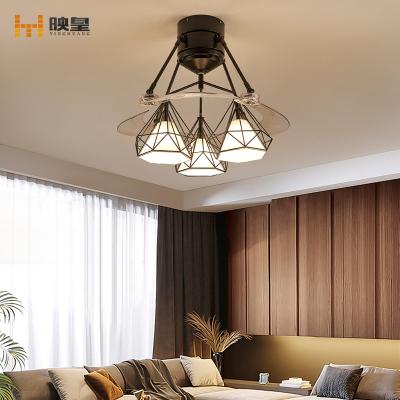 China Smart Control 48 Inch New Design Fashion Modern Creative Cone Fabric Lamp Fireplace Blade Ceiling Fan Remote Retractable Pendant Light for sale