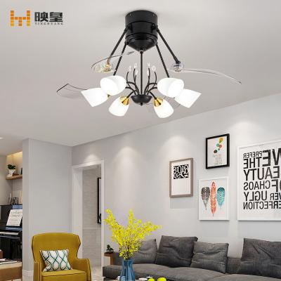 China Modern New Fashion Design Smart Control 48 Inch Glass Retractable Ceiling Fan Blade Fireplace Lamp Remote With Lamp for sale