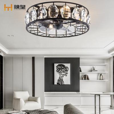 China Modern Luxury Smart Control Crystal Living Room Bedroom Ceiling Light Fan for sale