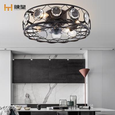 China Luxury Smart Control Circle Crystal Bulb Living Room Remote Ceiling Light Fan for sale