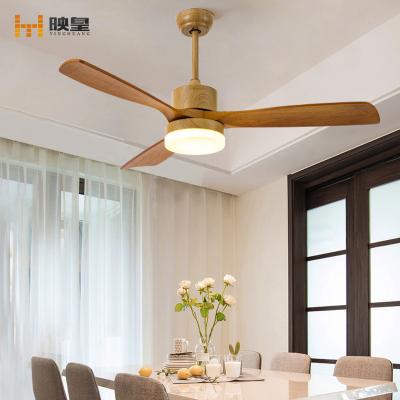 China Home 52 Inch Solid Wood Remote Control Indoor Ceilingfans With LED Light for sale