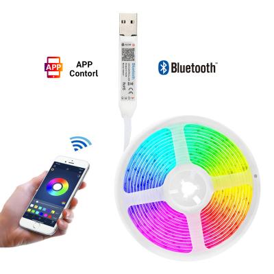 China Residential Control RGB 5050 Strong 5m Adhesive Blue Color Changing App Cog Music Synch TV Led Backlight Strip for sale