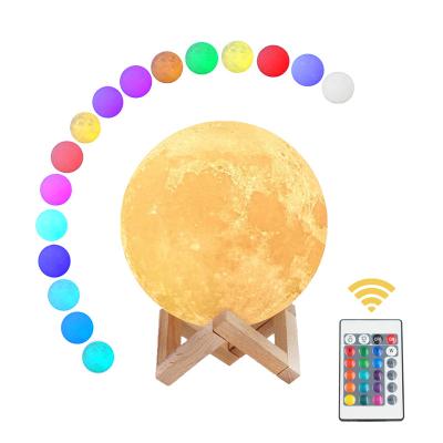 China Modern USB Rechargeable16 Colors LED Night Light 3D Printing Moon Lamp Stand With Remote Touch Control for sale