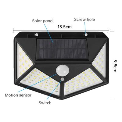 China Waterproof Outdoor Garden Backyard Garden Stair Solar Powered 4 Sides Led Street Lights 100led Solar Garden Sensor Light for sale