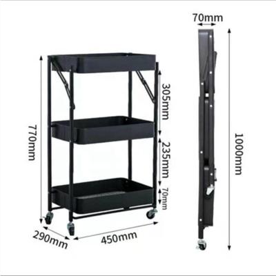 China Sustainable Free Installation Multi Function Foldable 3 Layer Metal Steel Storage Shelf With Wheels for sale