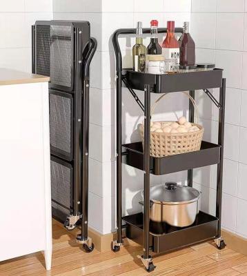 China Multi Function Viable 3 Layer Metal Steel Foldable Storage Shelf With Wheels Hotsale Metal Folding Shelf for sale