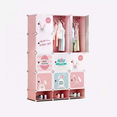 China Diy (Other) Designs Adjustable Storage Cabinet Cartoon High Quality Plastic Foldable Wardrobe For Baby And Kids for sale