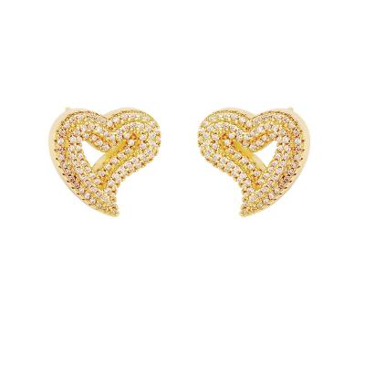 China New Trendy Hot Selling Shiny Waterproof Zircon 925 Sterling Silver Earrings Beautiful Heart Stud Earring Jewelry for sale