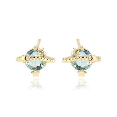 China FASHIONABLE Cute Delicate Blue Planet Star Zirconia Stud Earrings For Women Fashion Jewelry for sale