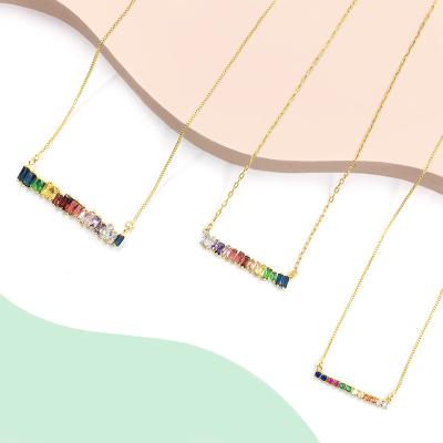 China Necklace Fashion Personality Initial Pendant Square Colored Zirconia 18k Gold Plated Stainless Steel Girl Necklace Jewelry Wholesale for sale