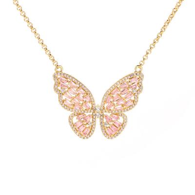 China TRENDY Butterfly Design Jewelry Square Cut Pendant Fashion Zircon 925 Sterling Silver Chain Necklaces Customized Girl for sale