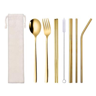 China Sustainable Portable Cutlery Set Gold Flatware Sets For Chopsticks Spoon, Travel White And Gold Flatware for sale